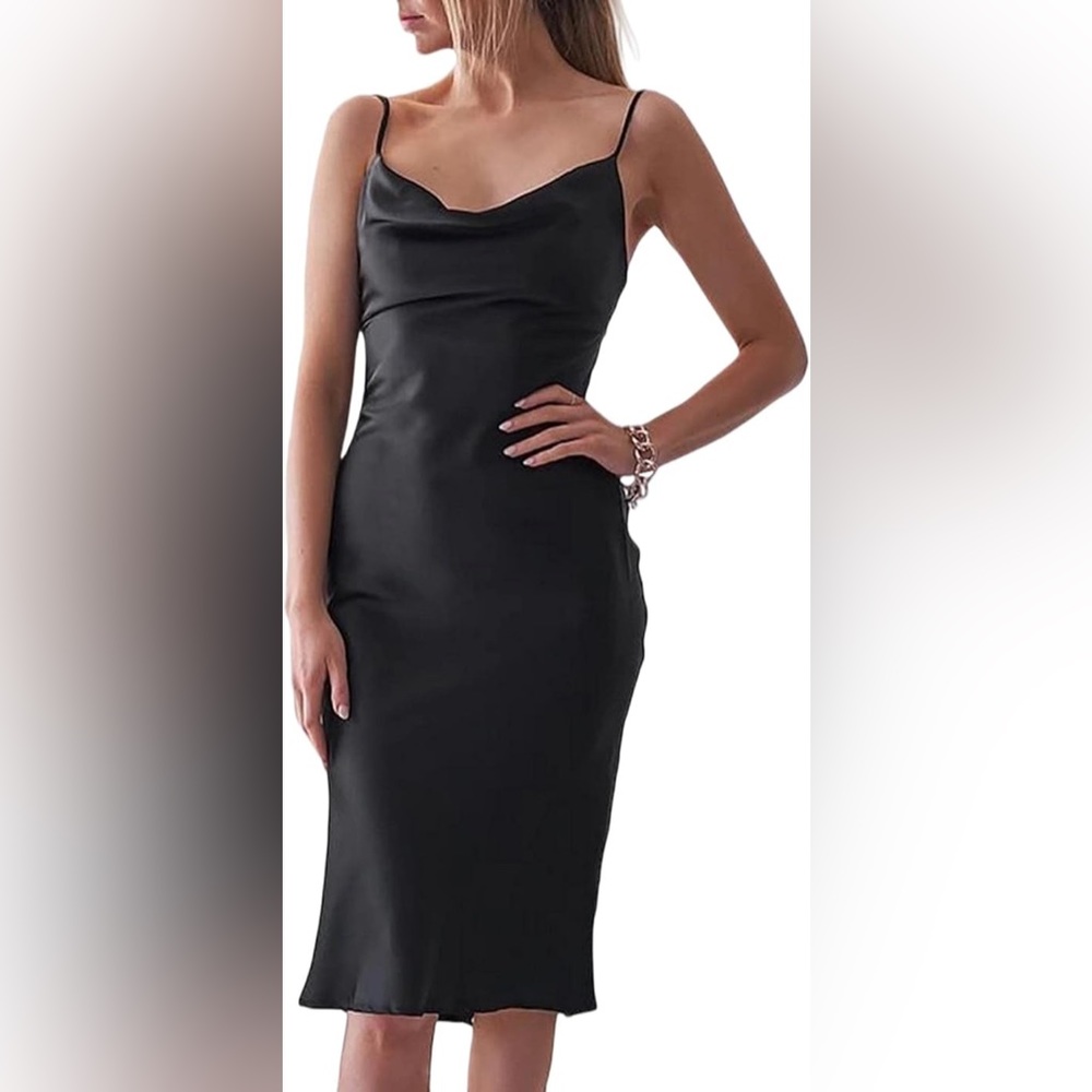 Women's sleeveless spaghetti strap satin dress